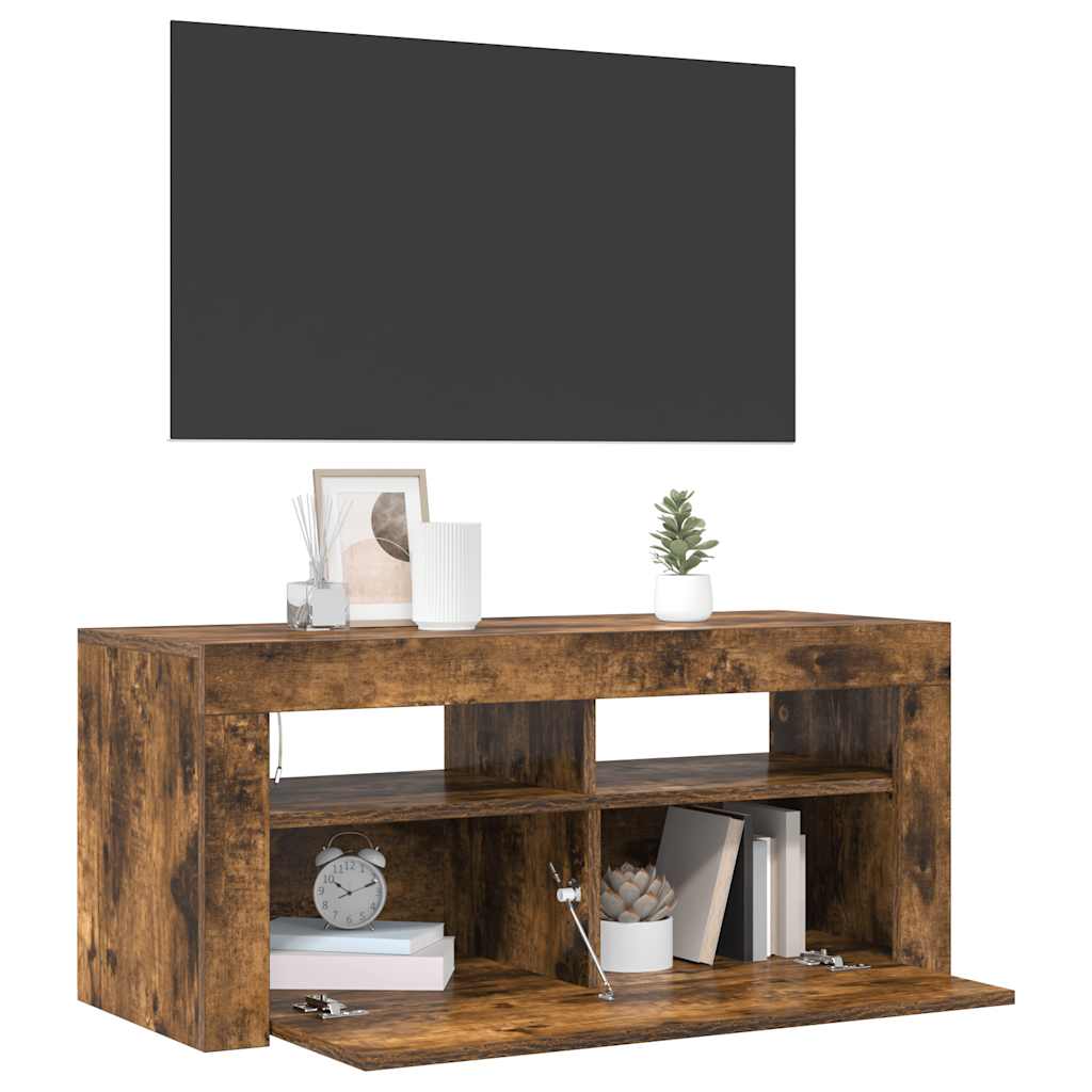 TV spintelė su LED apšvietimu, dūminio ąžuolo, 90x35x40cm - Namų Idėja