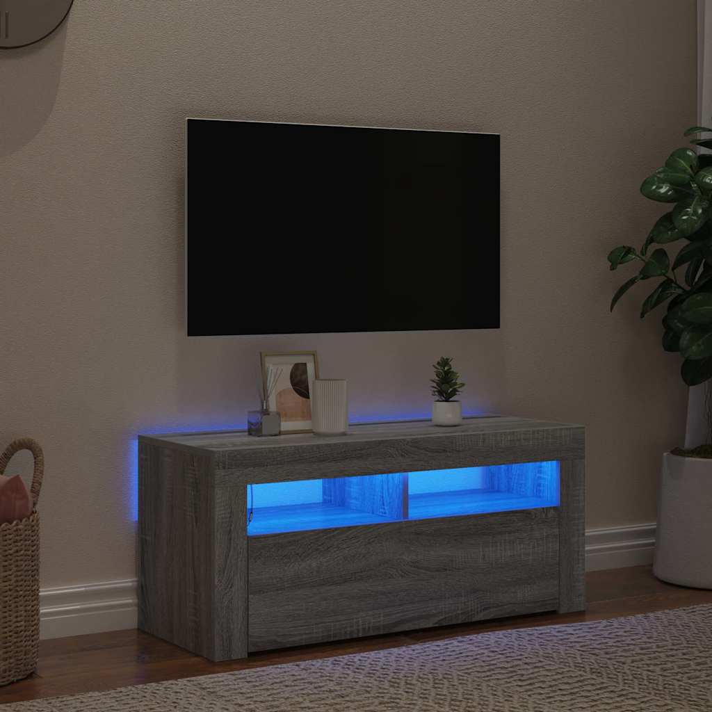 TV spintelė su LED apšvietimu, pilka ąžuolo, 90x35x40cm - Namų Idėja