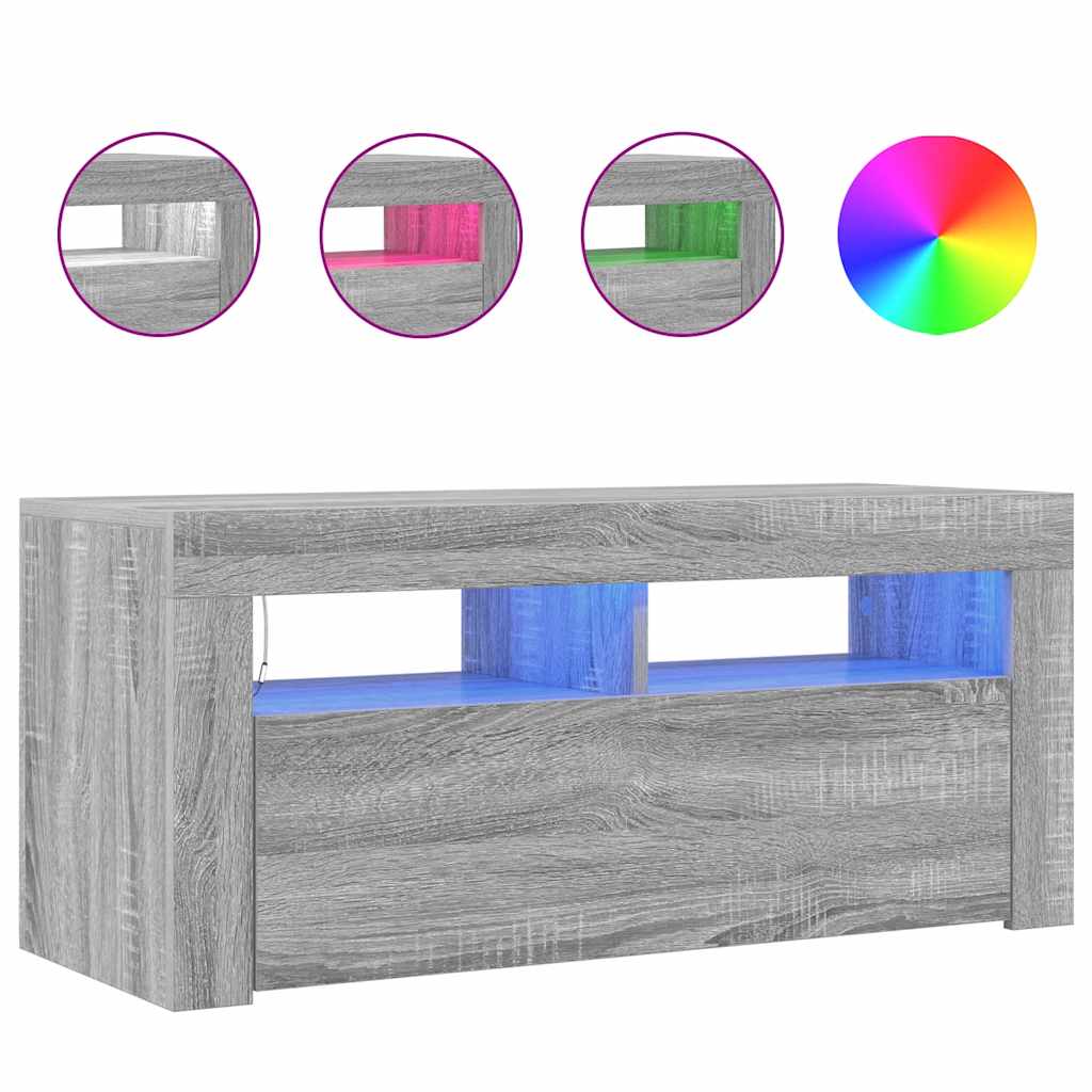 TV spintelė su LED apšvietimu, pilka ąžuolo, 90x35x40cm - Namų Idėja