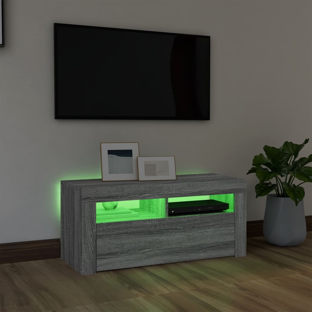 TV spintelė su LED apšvietimu, pilka ąžuolo, 90x35x40cm - Namų Idėja