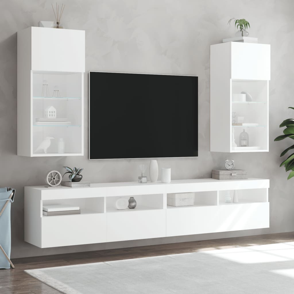 TV spintelė su LED lemputėmis, baltos spalvos, 40,5x30x90cm - Namų Idėja