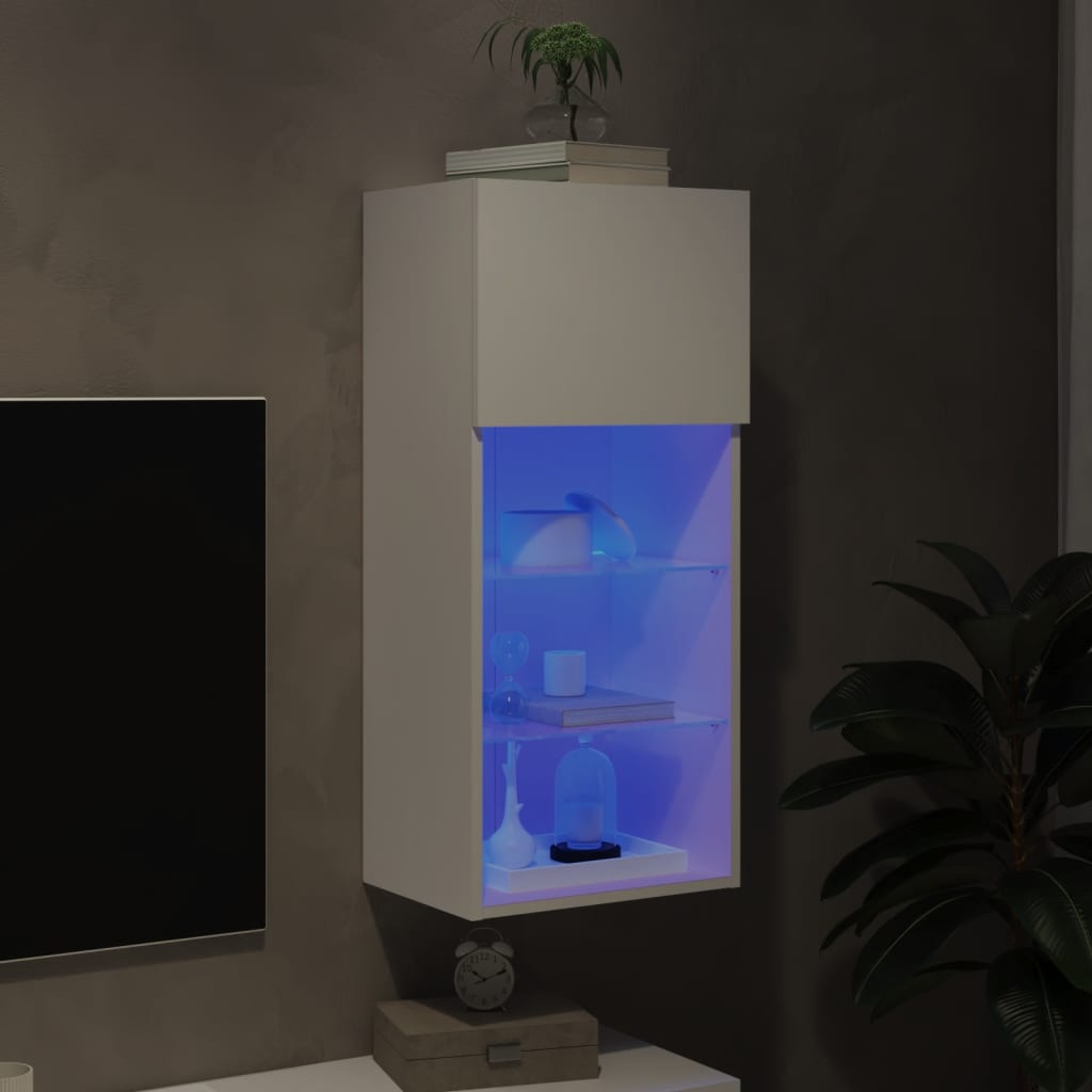 TV spintelė su LED lemputėmis, baltos spalvos, 40,5x30x90cm - Namų Idėja