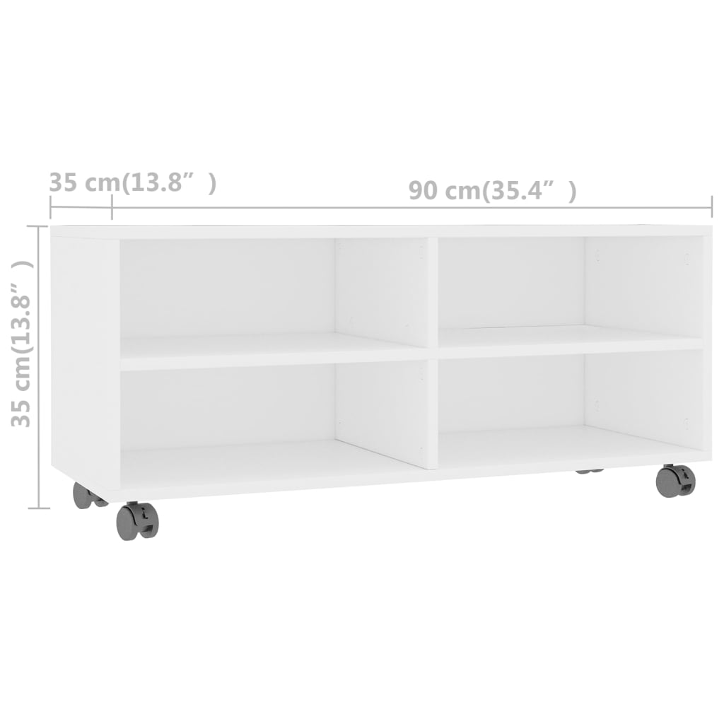 TV spintelė su ratukais, balta, 90x35x35cm, apdirbta mediena - Namų Idėja