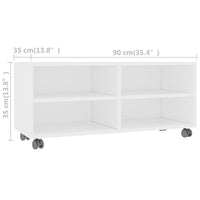 TV spintelė su ratukais, balta, 90x35x35cm, apdirbta mediena - Namų Idėja