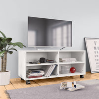 TV spintelė su ratukais, balta, 90x35x35cm, apdirbta mediena - Namų Idėja