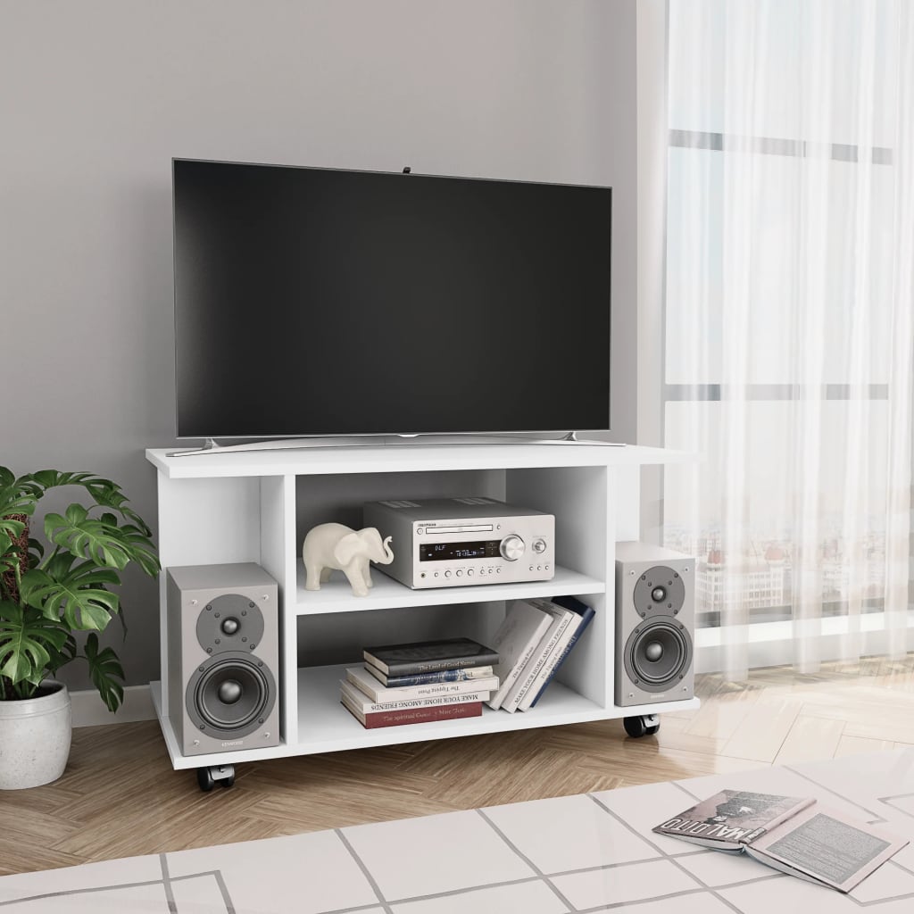 TV spintelė su ratukais, baltos spalvos, 80x40x45 cm, mediena - Namų Idėja