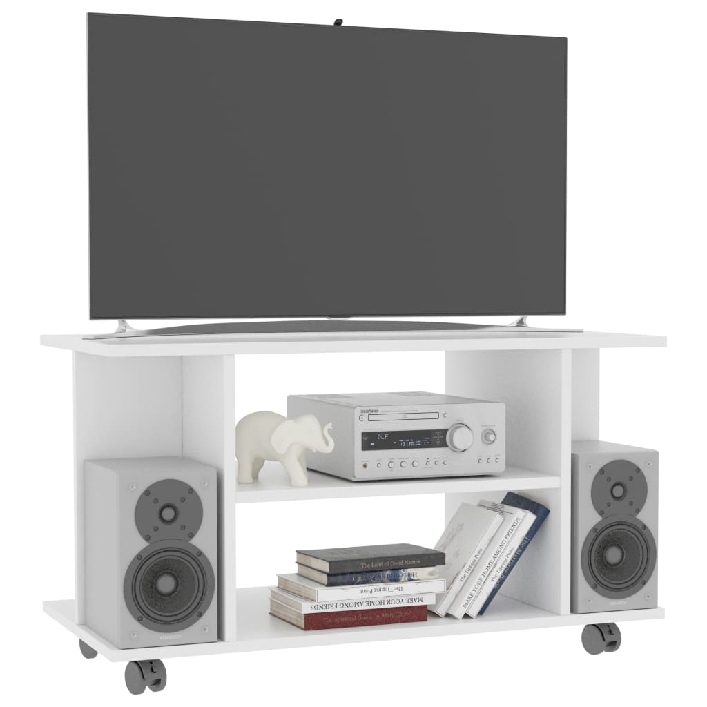 TV spintelė su ratukais, baltos spalvos, 80x40x45 cm, mediena - Namų Idėja