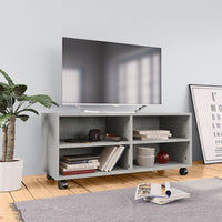 TV spintelė su ratukais, betono, 90x35x35cm, apdirbta mediena - Namų Idėja