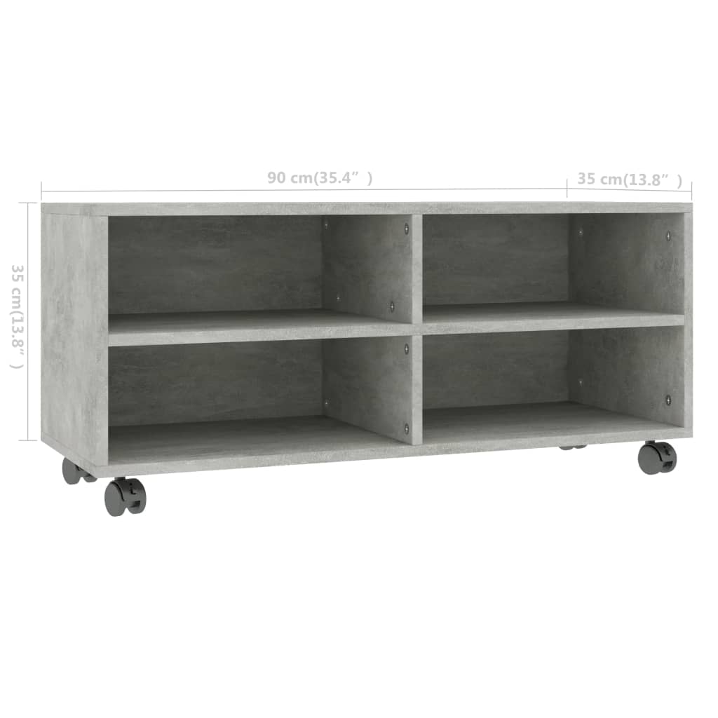 TV spintelė su ratukais, betono, 90x35x35cm, apdirbta mediena - Namų Idėja