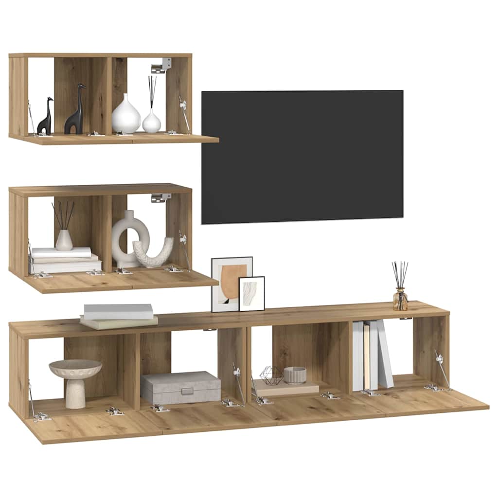 TV spintelių komplektas 4 pcs artisano ąžuolo 80 x 30 x 30 cm - Namų Idėja