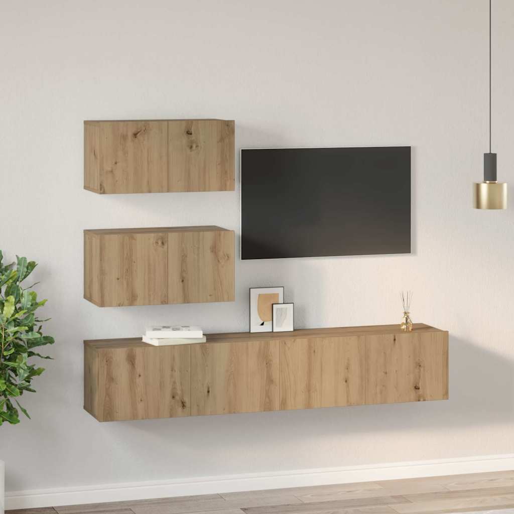 TV spintelių komplektas 4 pcs artisano ąžuolo 80 x 30 x 30 cm - Namų Idėja