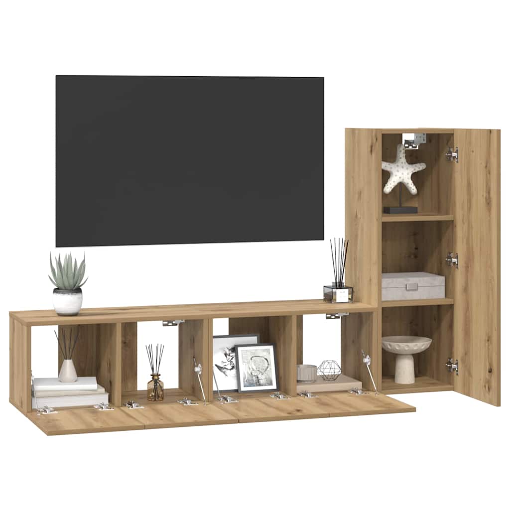 TV spintelių komplektas su lentyna 3 pcs artisano ąžuolo - Namų Idėja