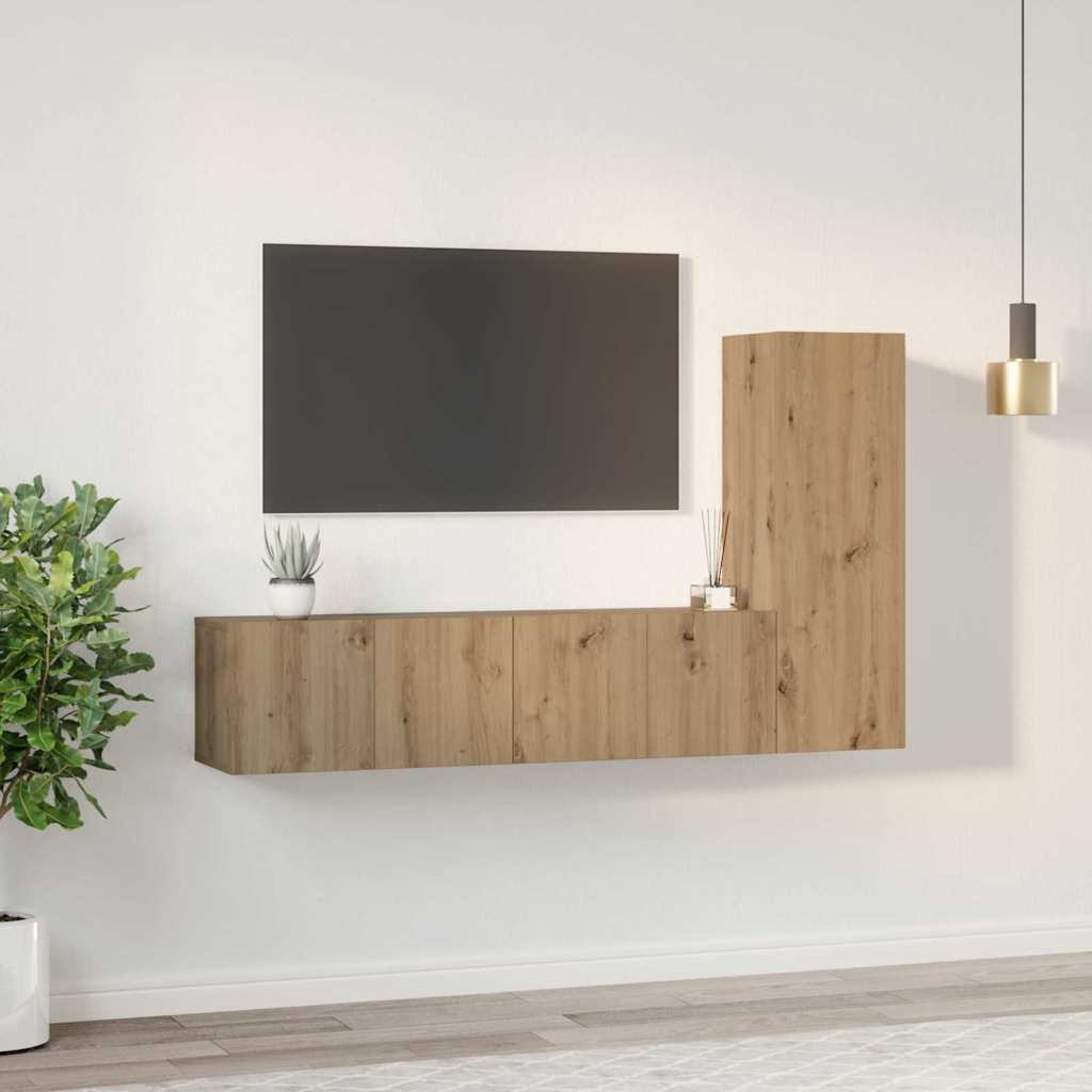 TV spintelių komplektas su lentyna 3 pcs artisano ąžuolo - Namų Idėja