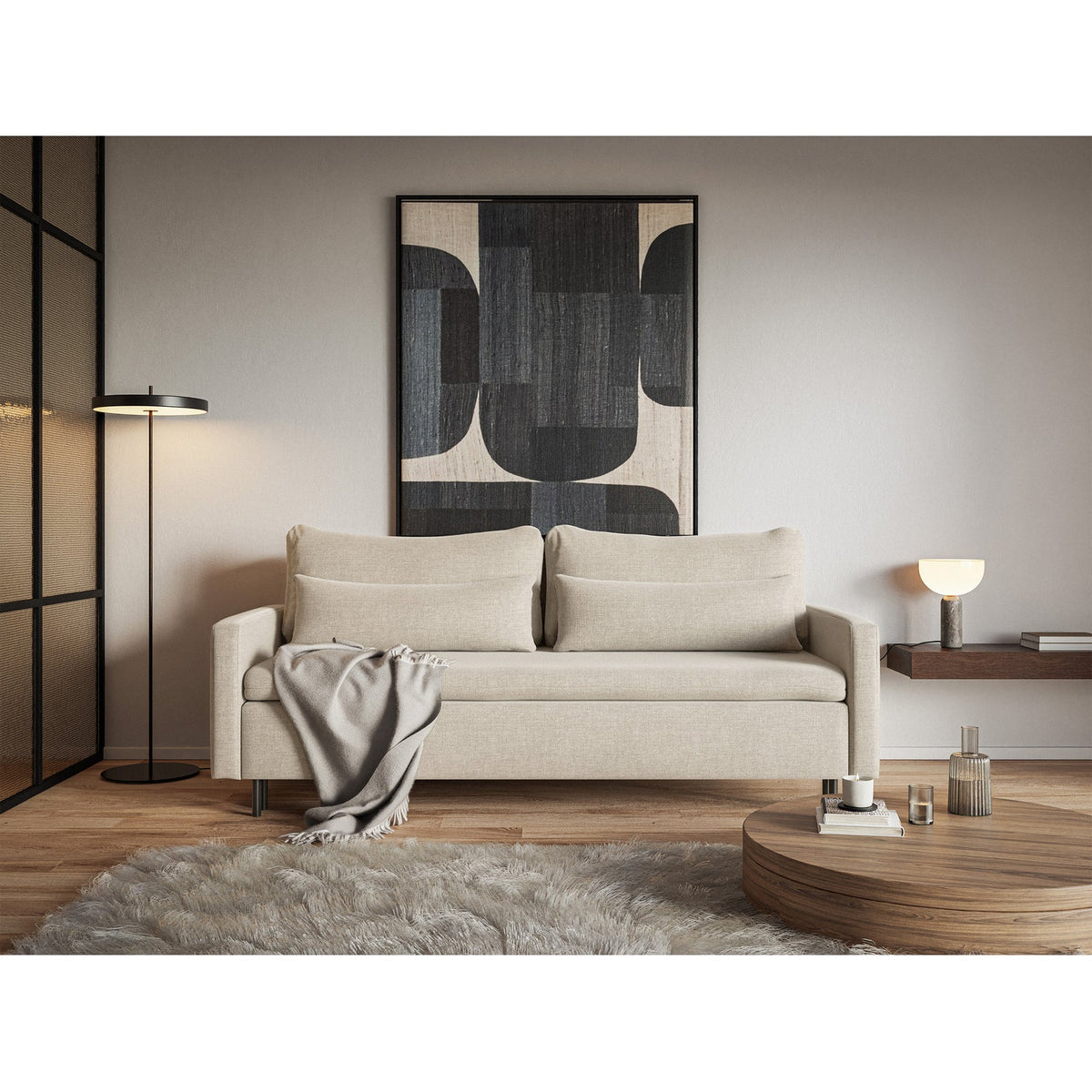 Sofa-lova EDENA, šviesiai smėlinė, Wind – uždaryta konfigūracija