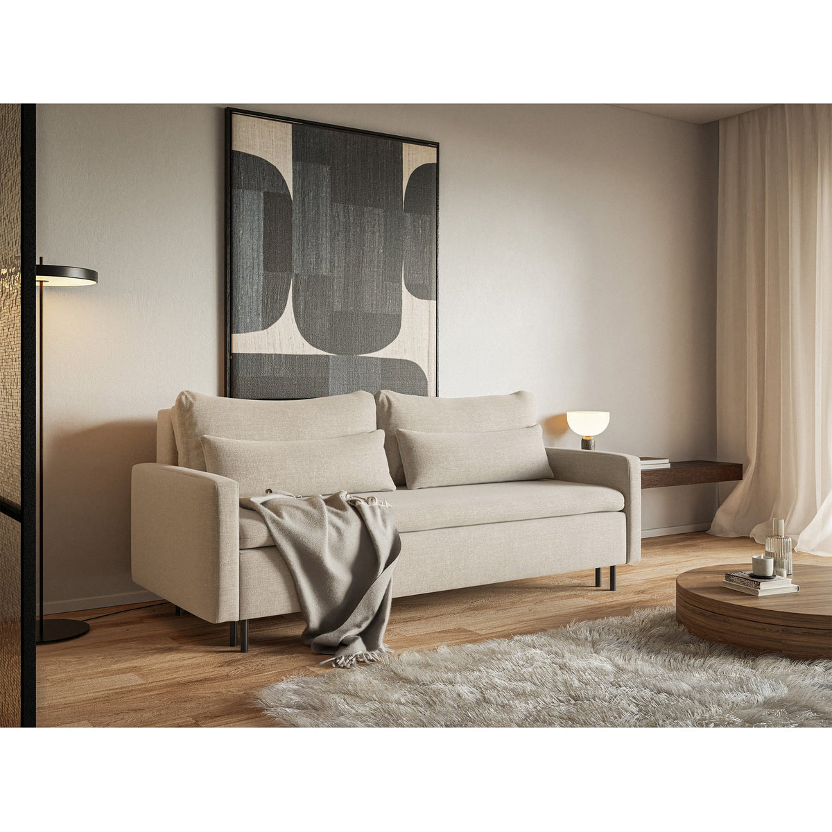 Sofa-lova EDENA, šviesiai smėlinė, Wind – vidaus talpa