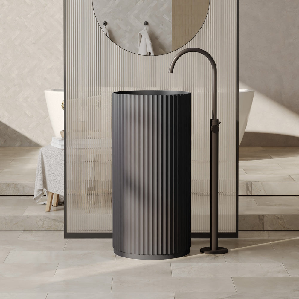 Freestanding washbasin COLINE, grooved, dark grey, 45x90 cm