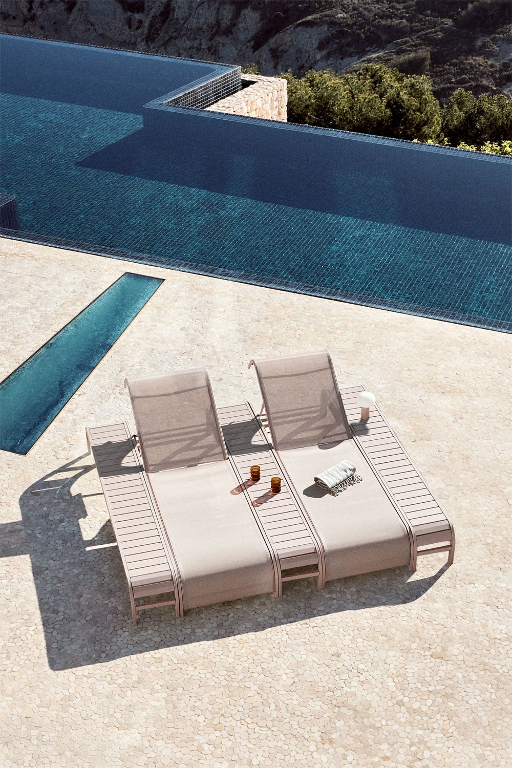 SOLENTO set, 2 sunbeds and 3 tables, mocha brown