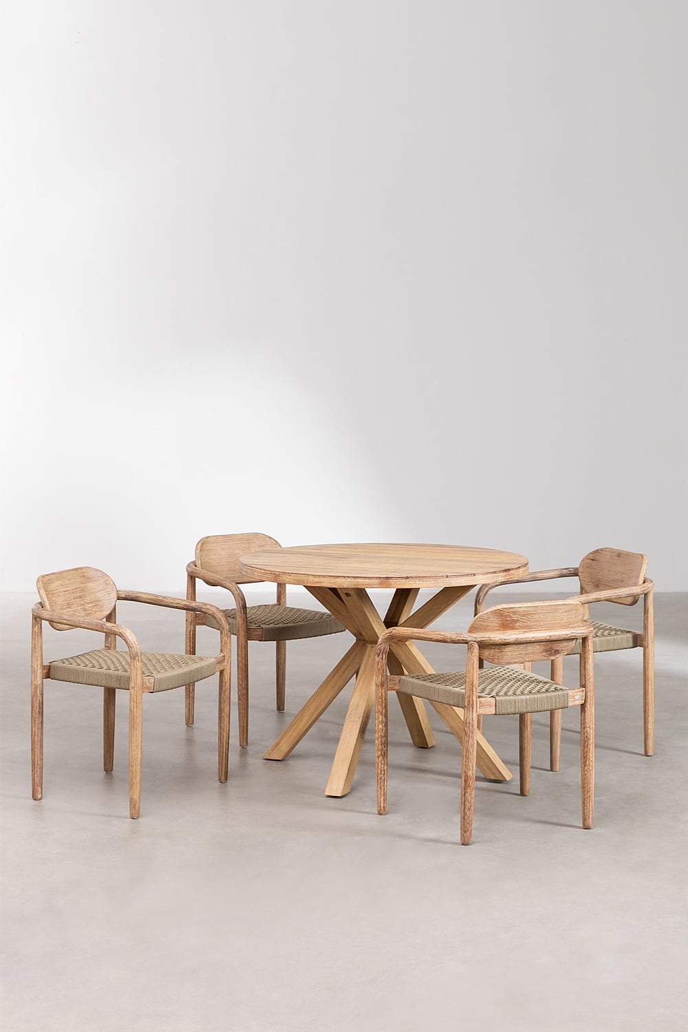 NAELE outdoor dining set, round, wheat brown