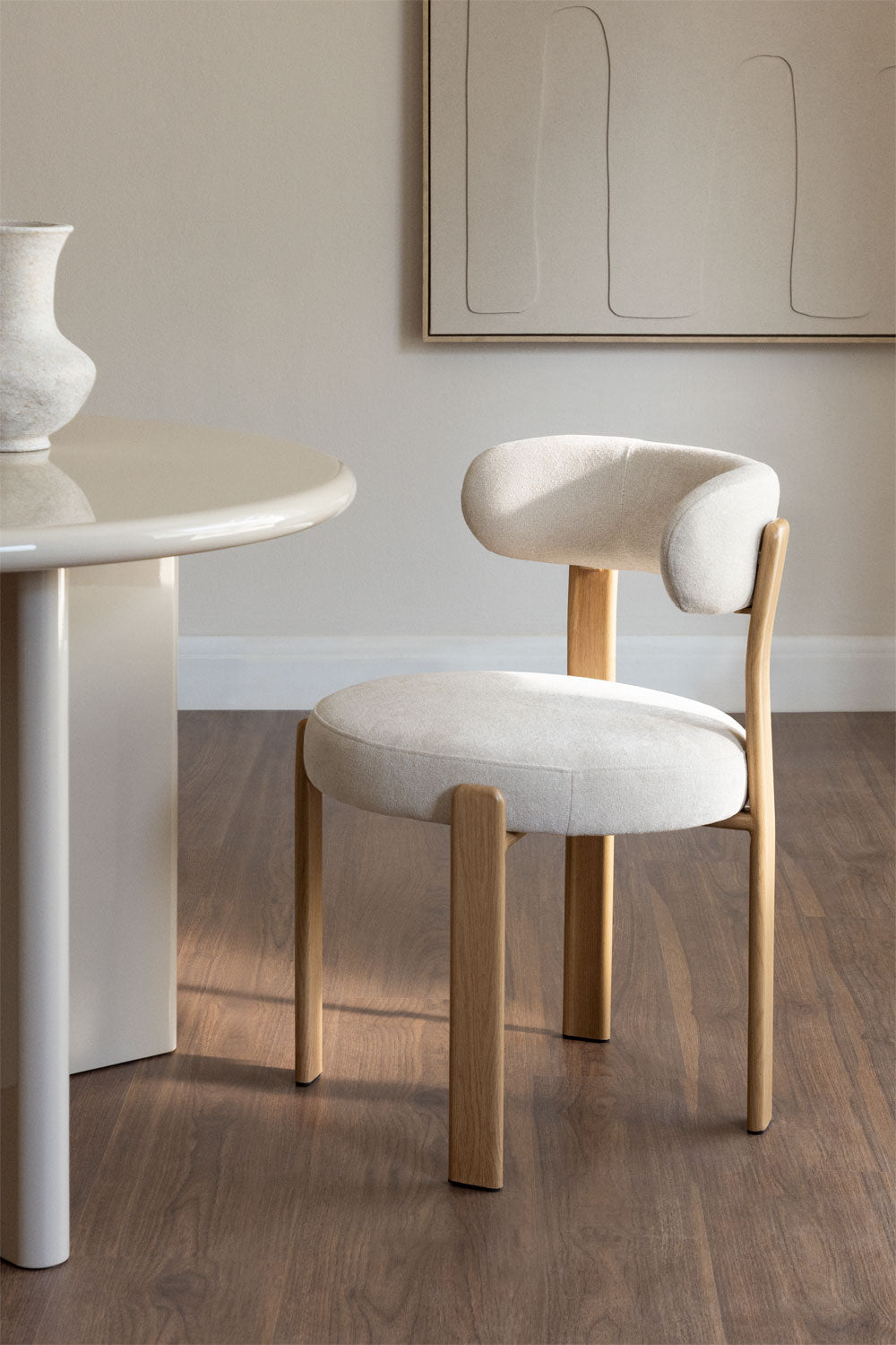 Dining chair JOLIE, natural color, cream chenille