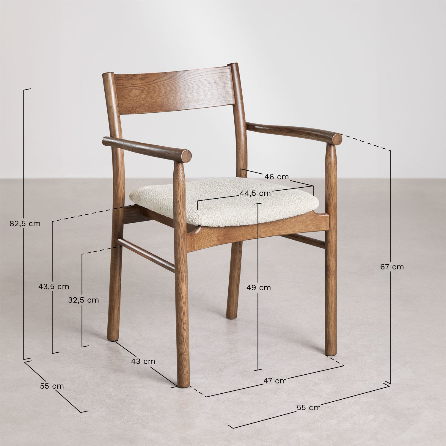 Dining chair MARA, black wood frame, bouclé fabric