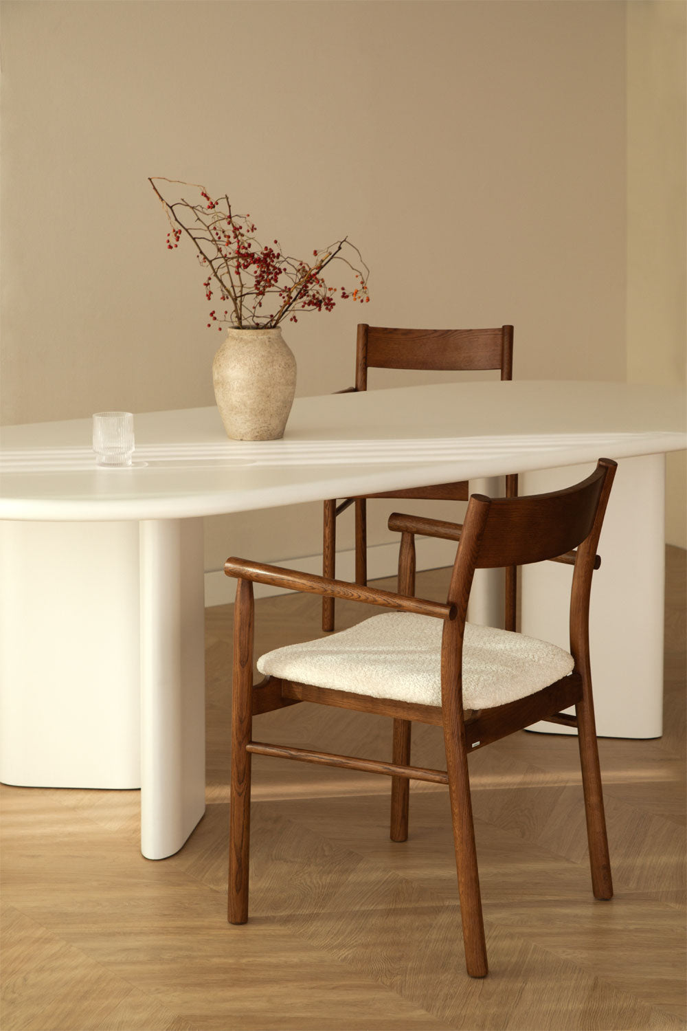 Dining chair MARA, black wood frame, bouclé fabric
