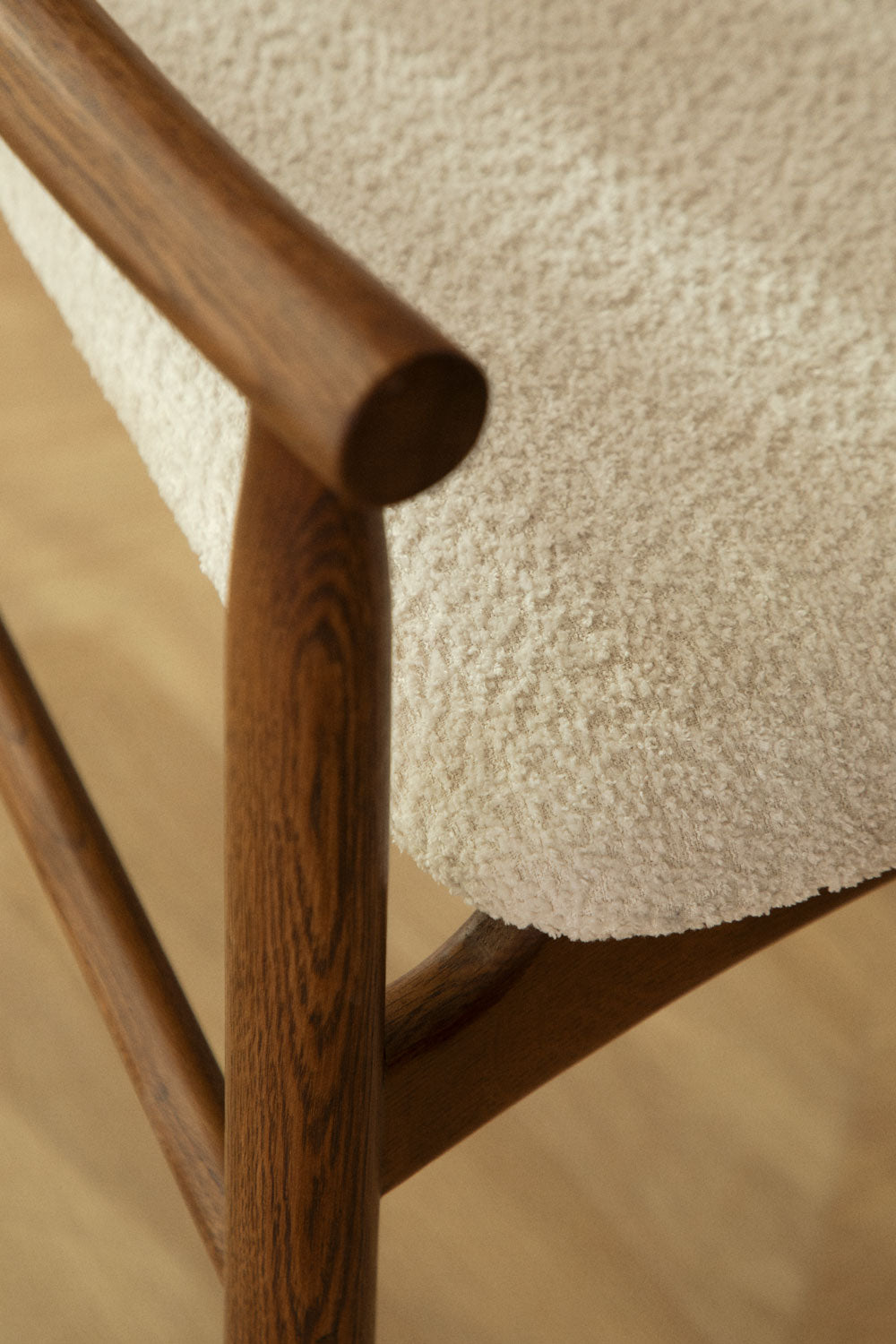 Dining chair MARA, black wood frame, bouclé fabric