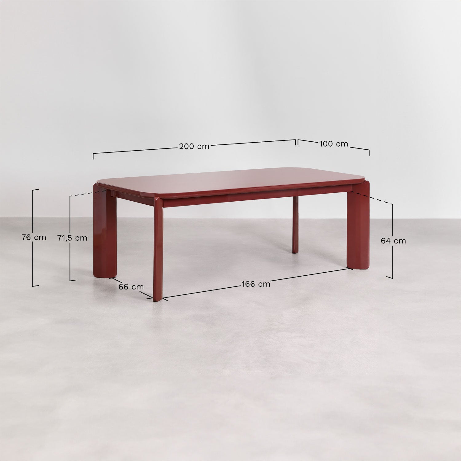 GINERIA dining table 200x100 cm, wine red