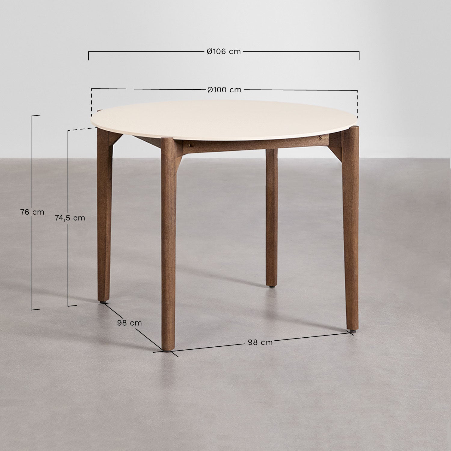 Ēdamistabas galds JANETA, apaļš, Ø100 cm, cements, gaiši brūns