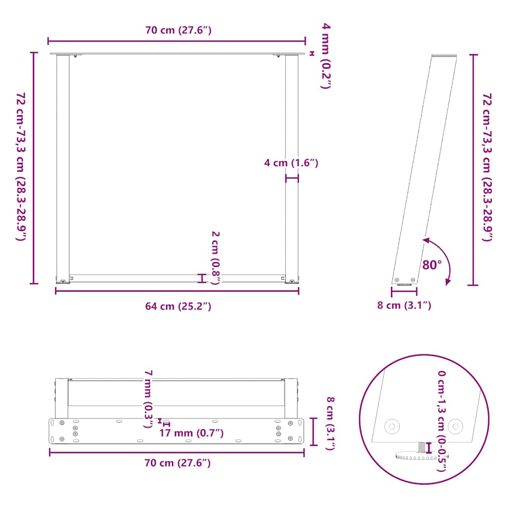 Valgomojo stalo kojelės, 2 vnt., baltos, 70x(72 - 73) cm, plienas, U formos - Namų Idėja