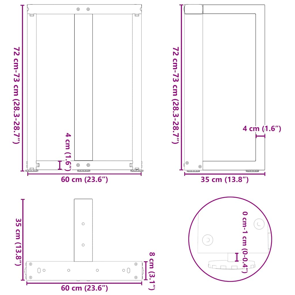 Valgomojo stalo kojelės, 2 vnt., juodos, 60x35x(72 - 73) cm, plienas - Namų Idėja