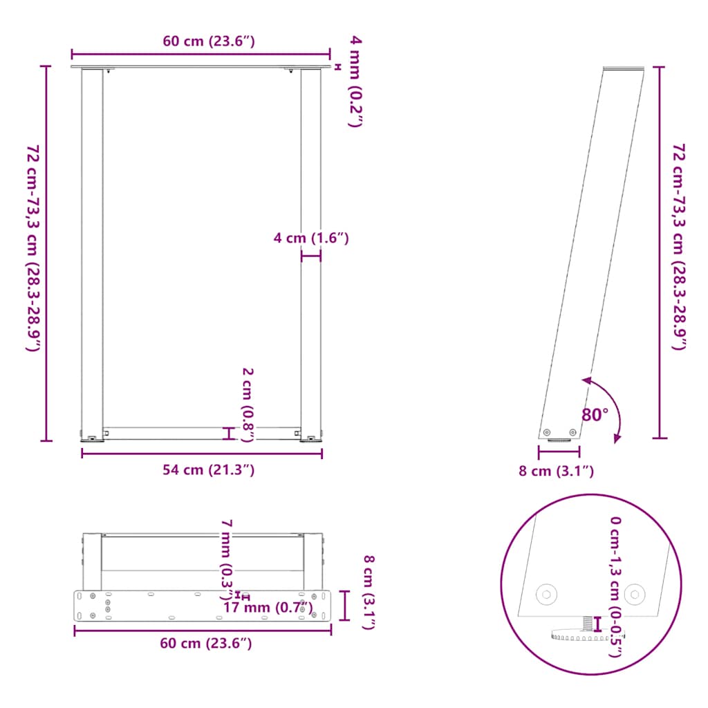 Valgomojo stalo kojelės, 2 vnt., juodos, 60x(72 - 73) cm, plienas, U formos - Namų Idėja
