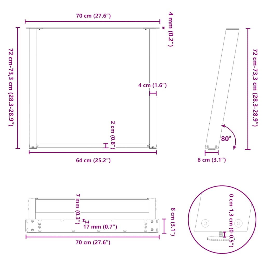 Valgomojo stalo kojelės, 2 vnt., juodos, 70x(72 - 73) cm, plienas, U formos - Namų Idėja