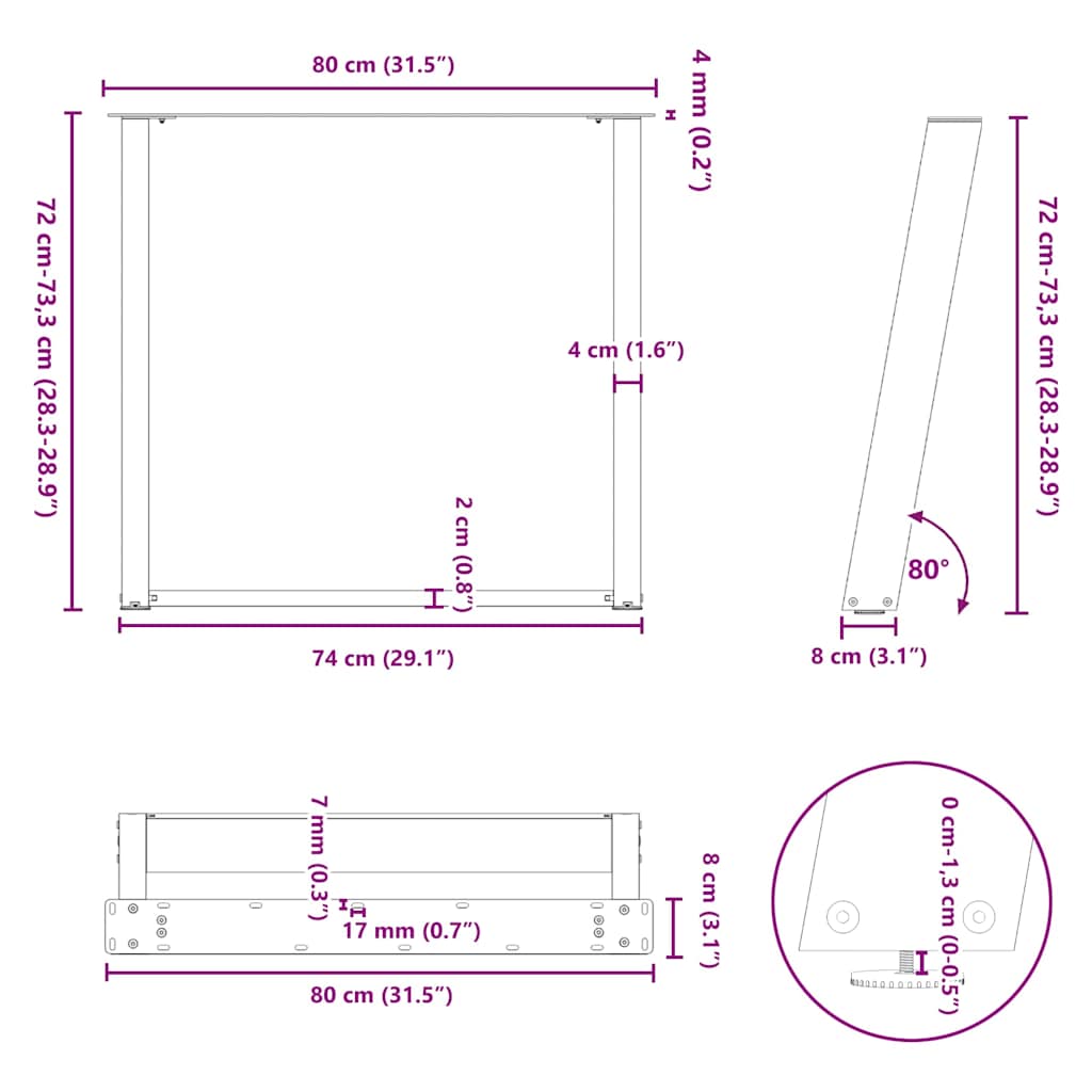 Valgomojo stalo kojelės, 2 vnt., U formos, baltos, 80x(72 - 73) cm, plienas - Namų Idėja