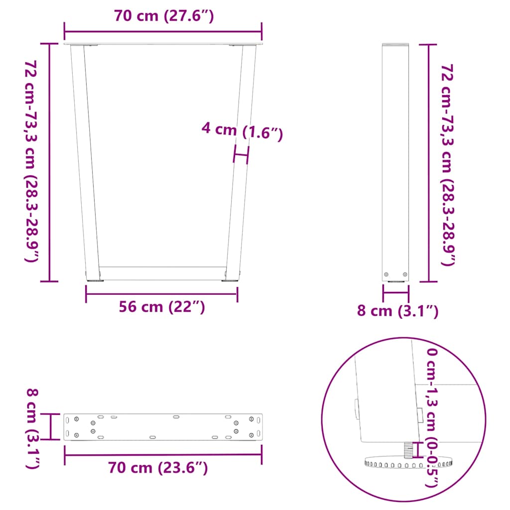 Valgomojo stalo kojelės, 3 vnt., baltos, 70x(72 - 73,3) cm, plienas, V formos - Namų Idėja