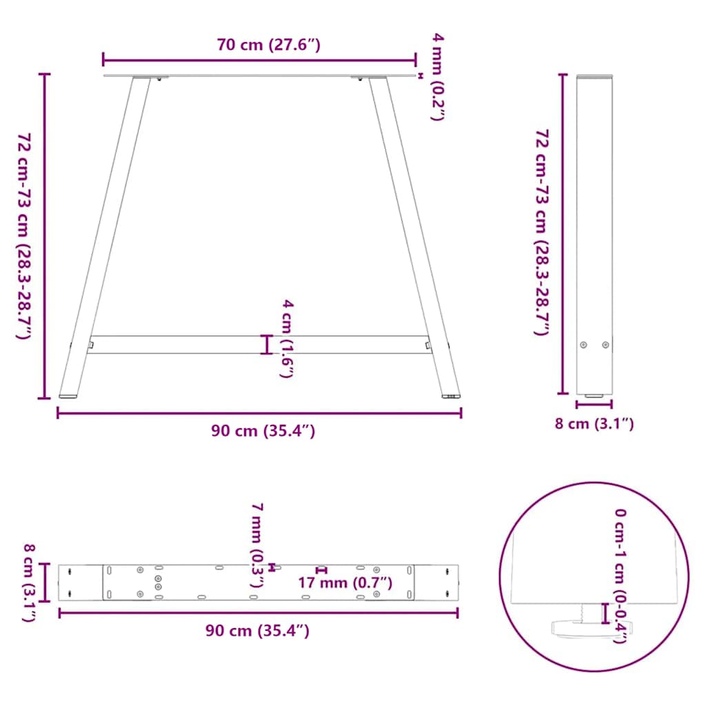 Valgomojo stalo kojelės, A formos, 2 vnt., 90x(72 - 73) cm, plienas - Namų Idėja