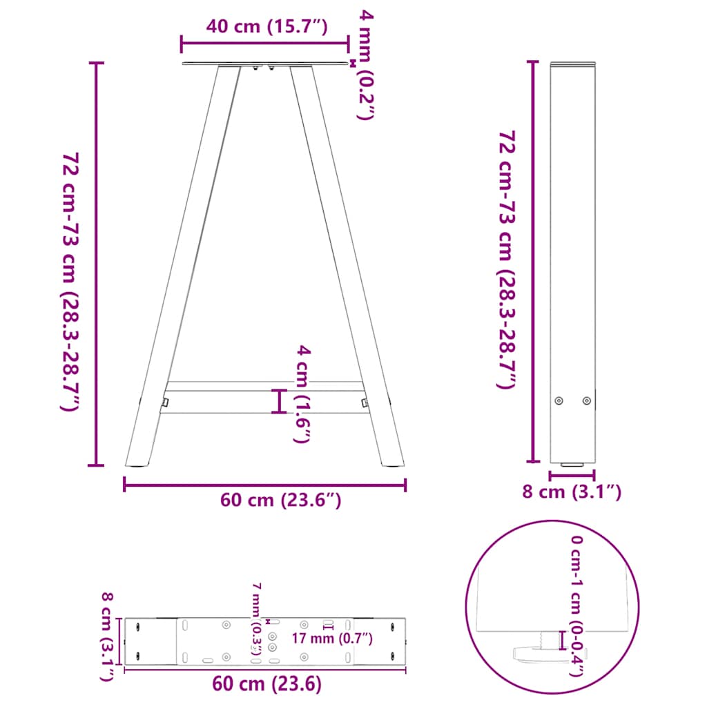 Valgomojo stalo kojelės, A formos, 2 vnt., juodos, 60x(72 - 73) cm, plienas - Namų Idėja