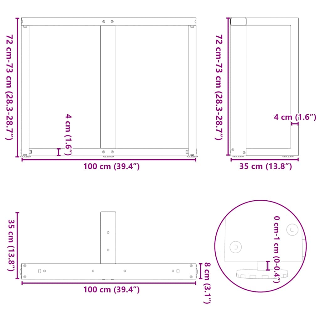 Valgomojo stalo kojelės, T formos, 2 vnt., juodos, 100x35x(72 - 73) cm, plienas - Namų Idėja
