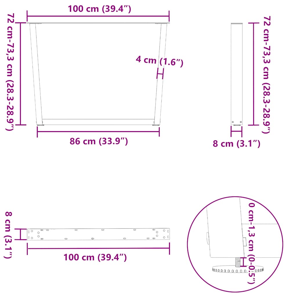 Valgomojo stalo kojelės, V formos, 2 vnt., natūralus plienas, 100 x (72 - 73,3) cm, plienas - Namų Idėja