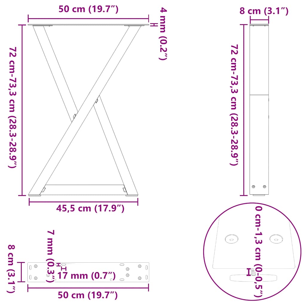 Valgomojo stalo kojos, 2 vnt., antracito spalvos, 50x(72 - 73,3) cm, plienas - Namų Idėja