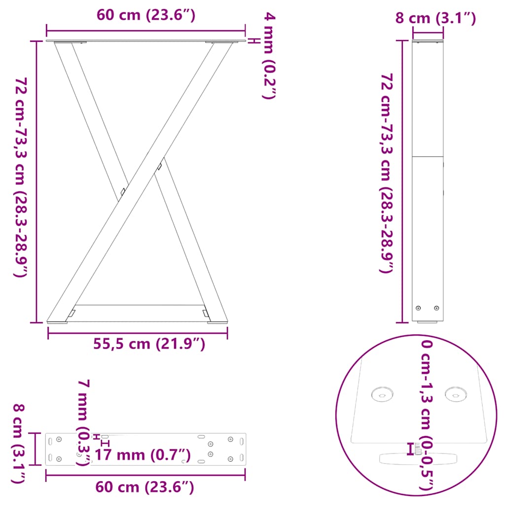 Valgomojo stalo kojos, 2 vnt., juodos, 60x(72 - 73,3) cm, plienas - Namų Idėja