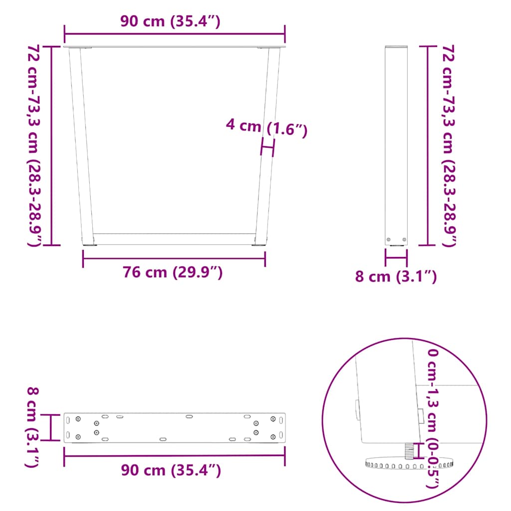 Valgomojo stalo kojos, 3 vnt., antracito spalvos, 90x(72 - 73,3) cm, plienas - Namų Idėja