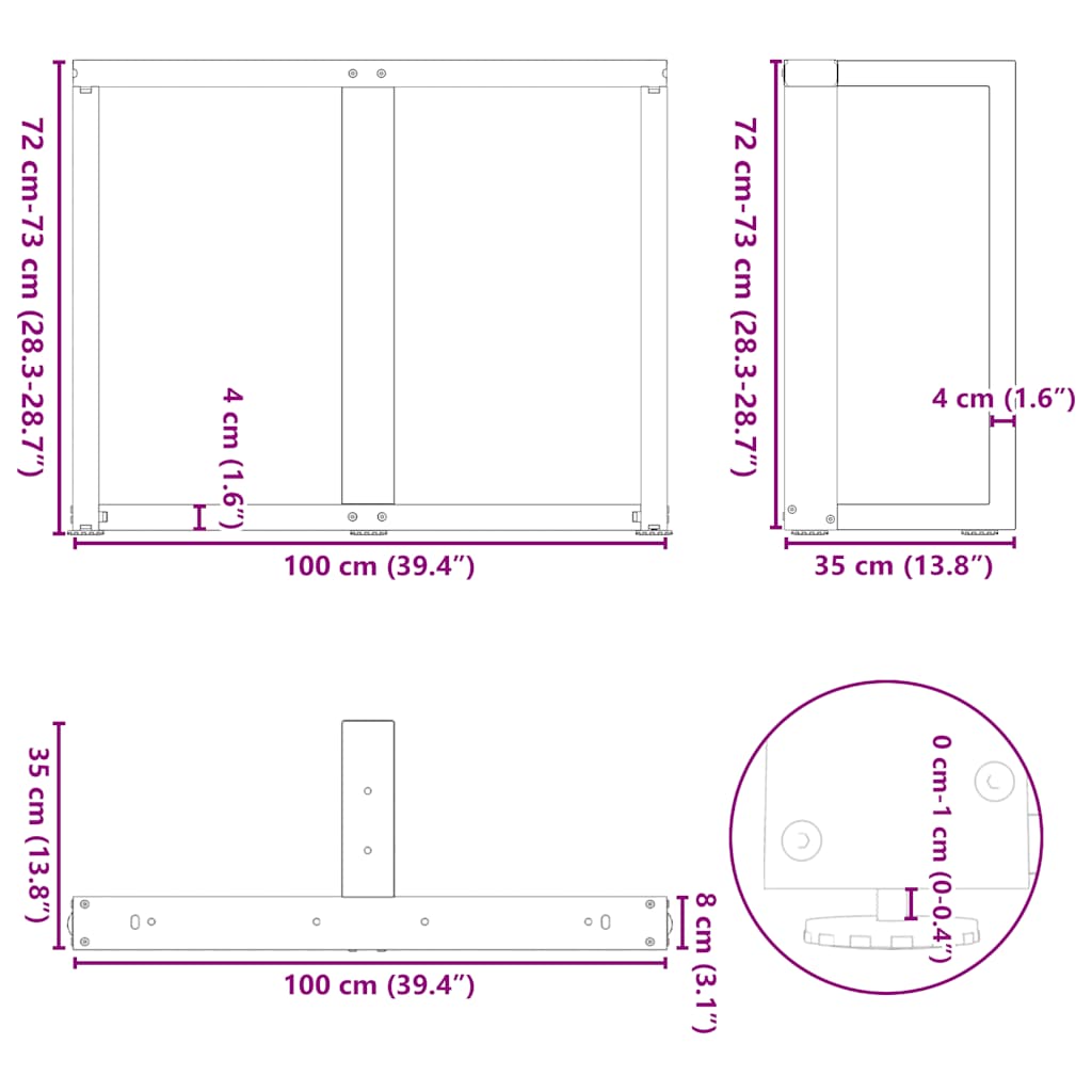 Valgomojo stalo kojos, T formos, 2 vnt., antracito spalvos, 100x35x(72 - 73) cm, plienas - Namų Idėja