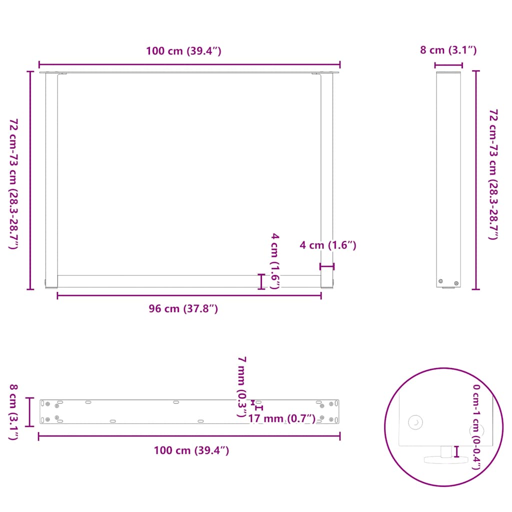 Valgomojo stalo kojos, U formos, 2 vnt., antracito spalvos, 100x(72 - 73) cm, plienas - Namų Idėja