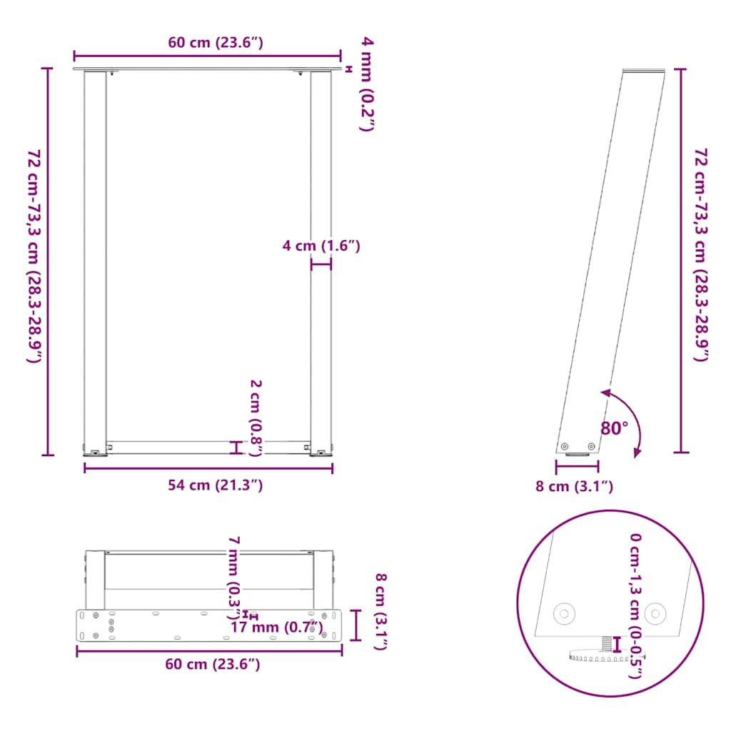 Valgomojo stalo kojos, U formos, 2 vnt., antracito spalvos, 60x(72 - 73) cm, plienas - Namų Idėja