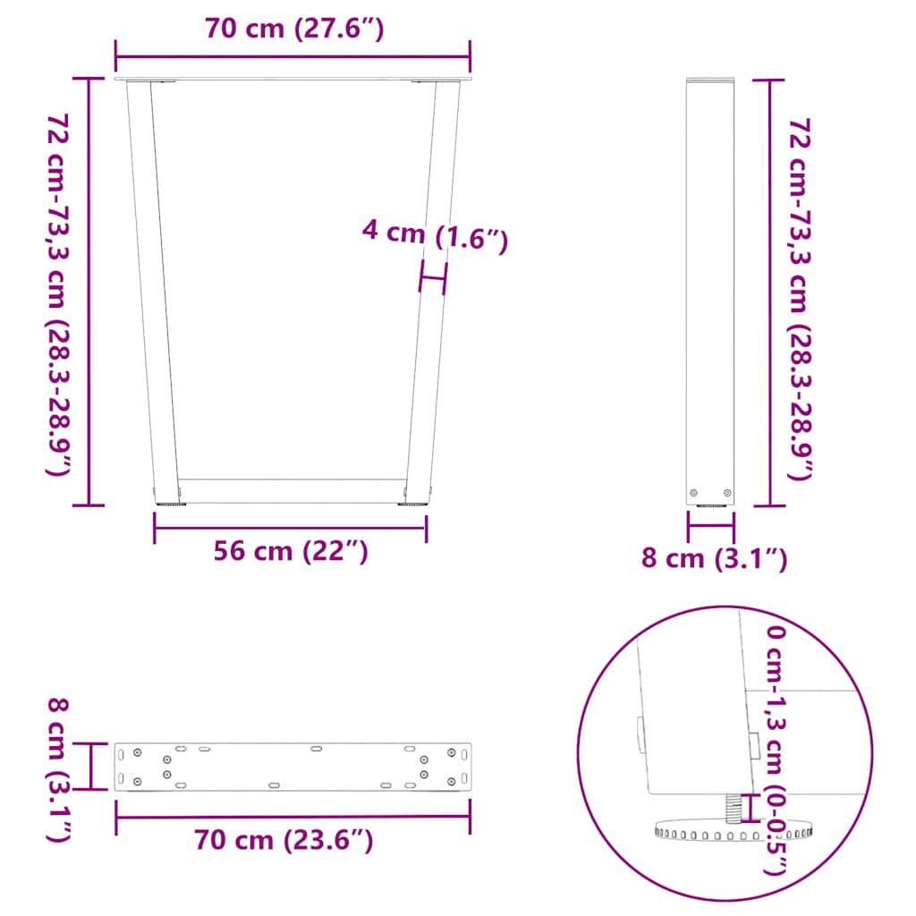 Valgomojo stalo kojos, V formos, 2 vnt., antracito spalvos, 70x(72 - 73,3) cm, plienas - Namų Idėja