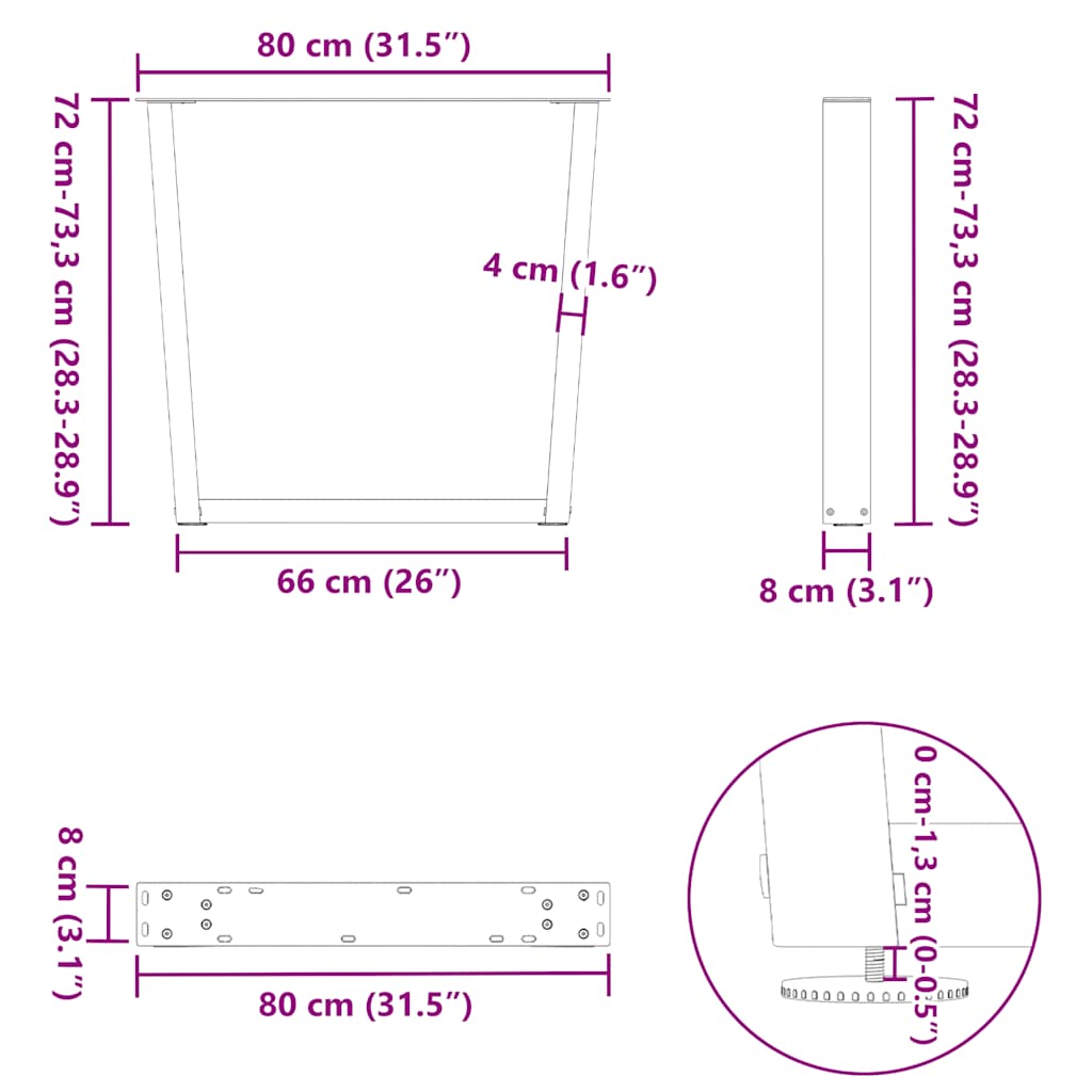 Valgomojo stalo kojos, V formos, 2 vnt., antracito spalvos, 80x(72 - 73,3) cm, plienas - Namų Idėja