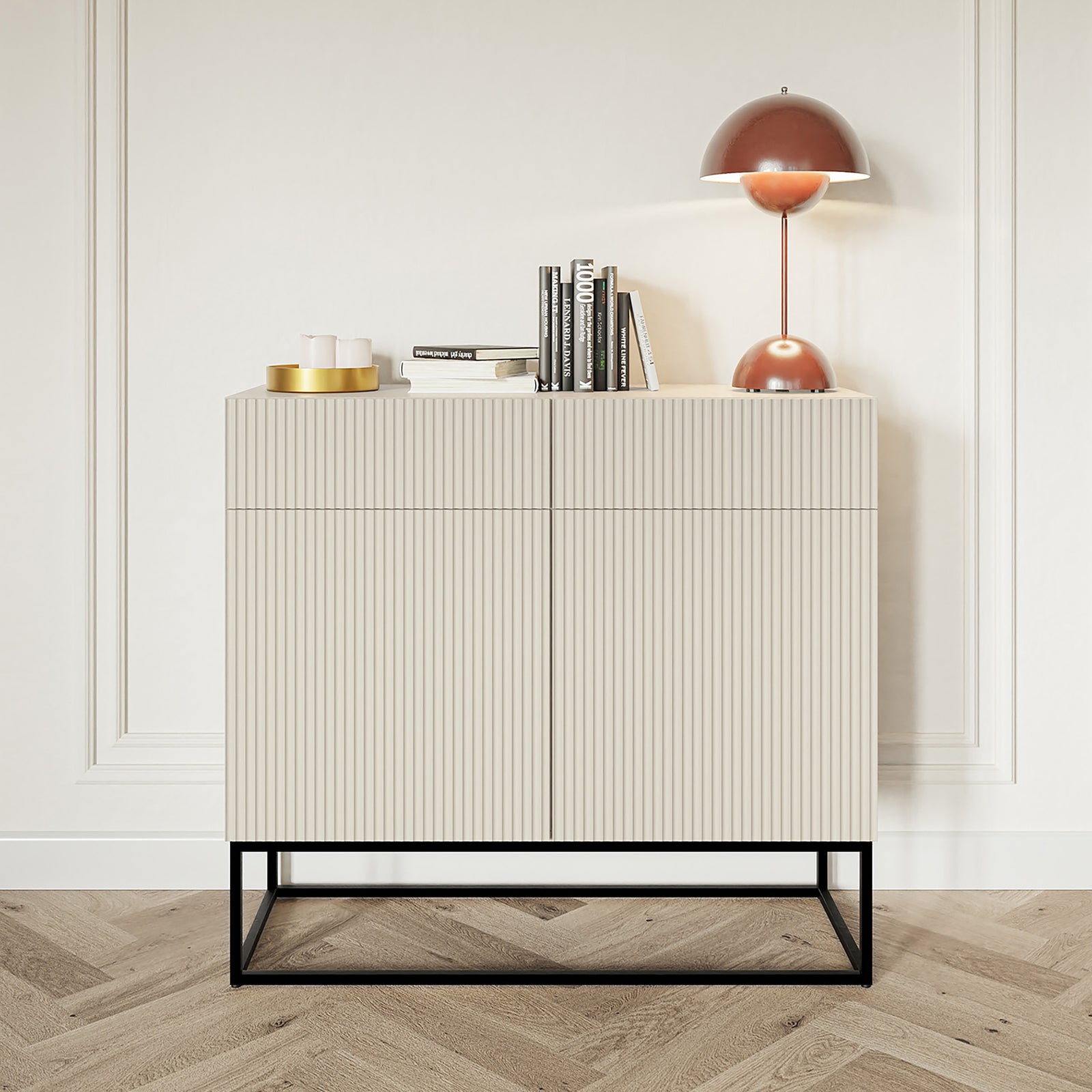Komoda VELDIO, pilkai smėlinė, 100 cm