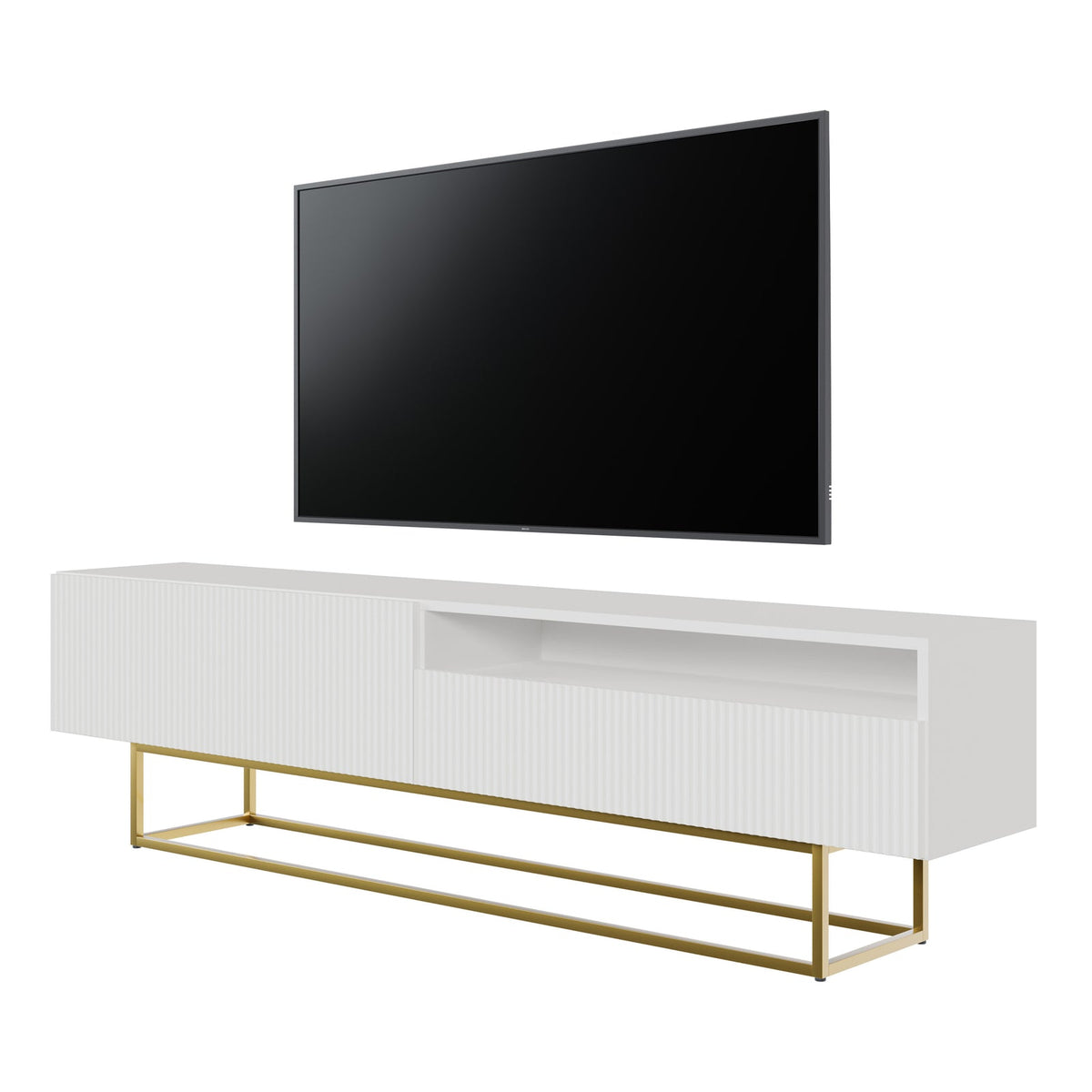 TV spintelė GREYA, balta, 175 cm, auksinės kojos, 2