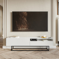 TV spintelė GREYA, balta, 175 cm, juodos kojos, 2