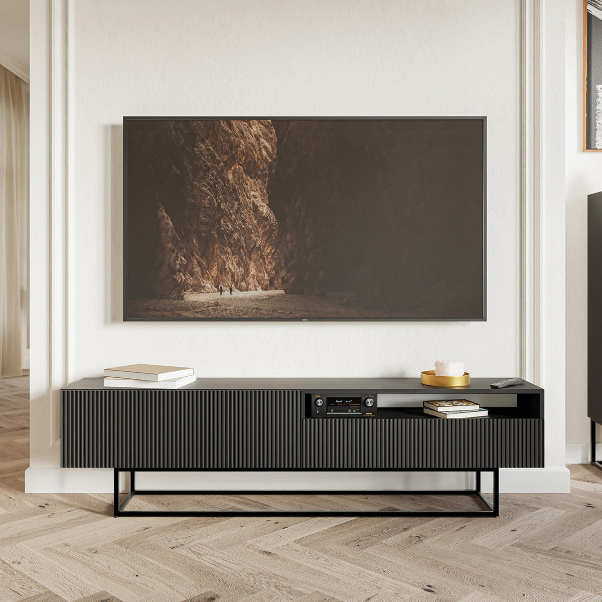 TV spintelė GREYA, juoda, 175 cm, juodos kojos
